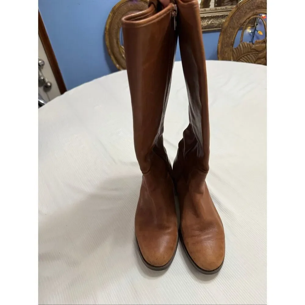 Coach Easton Women’s Tall Tan Leather Buckle Zip Riding Boots Size 8.5 8 1/2 B